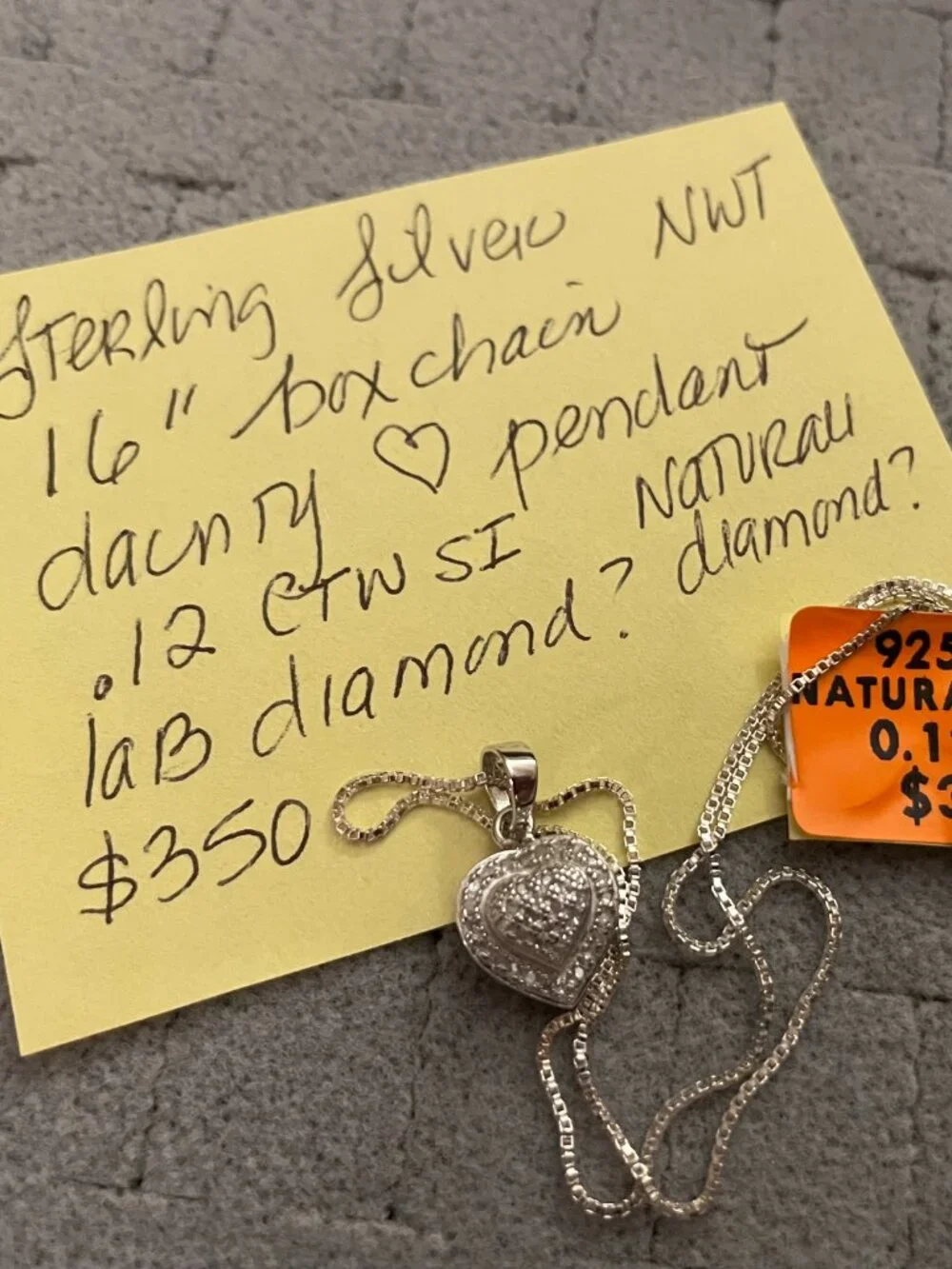 NWT Sterling Silver Heart Necklace 925 16